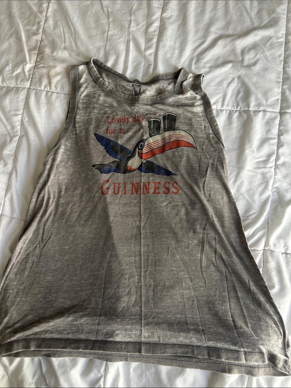 Guinness Gray Tank Top with Colorful Toucan Graphic